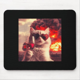Verrückte Katze hält Wein Selfi mit Feuer Lustige Mousepad