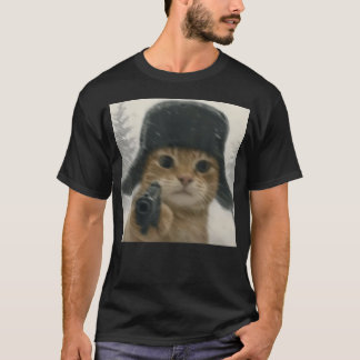 Verrückte Katze mit Uschanka-Mütze Russische Meme- T-Shirt