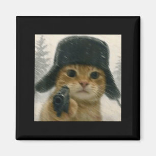 Verrückte Katze mit Ushanka-Hut Russische Meme-Kat Magnet