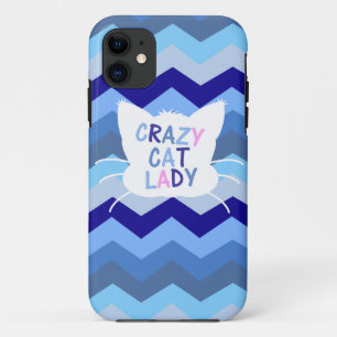 Verrückte Katzen-Dame - blaue Zickzack Wellen Case-Mate iPhone Hülle