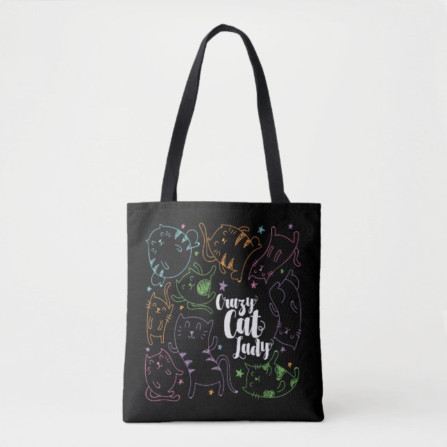 Verrückte Katzen-Dame Colorful Cartoon Pattern Tasche (Vorderseite)