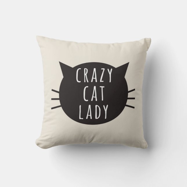 Verrückte Katzen-Dame Funny Pillow Ivory Kissen (Vorderseite)