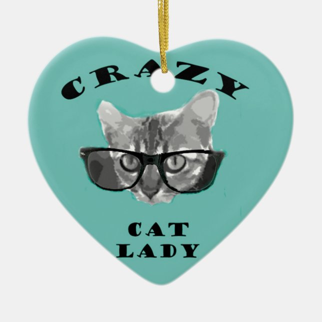 Verrückte Katzen-Dame Funny Slogan mit Keramik Ornament (Vorne)
