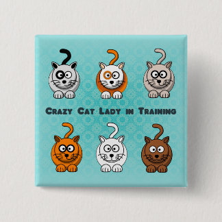 Verrückte Katzen-Dame In Training Button