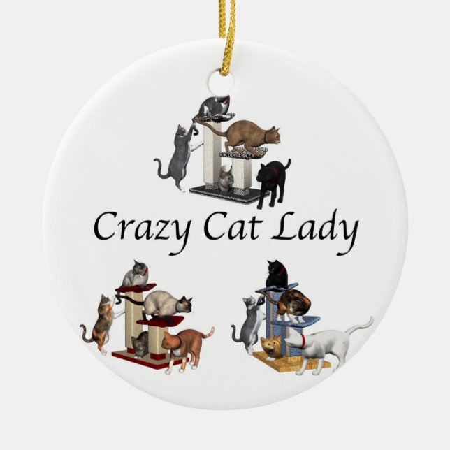 Verrückte Katzen-Dame Keramikornament (Vorne)