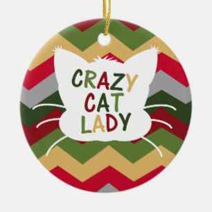 Verrückte Katzen-Dame mit der Weihnachtsfarbe Keramik Ornament