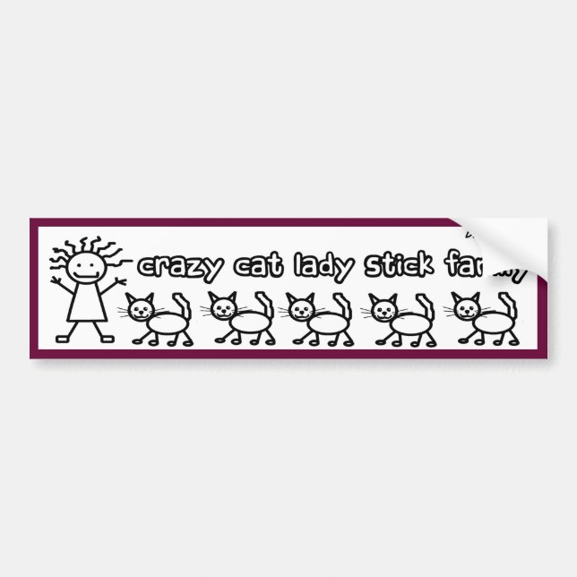 Verrückte Katzen-Dame Stick Family Funny Cartoon Autoaufkleber (Vorne)