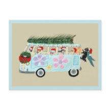 Verrückte Katzen in ihrem Weihnachts-Hippie-Van