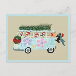 Verrückte Katzen in ihrem Weihnachts-Hippie-Van Postkarte