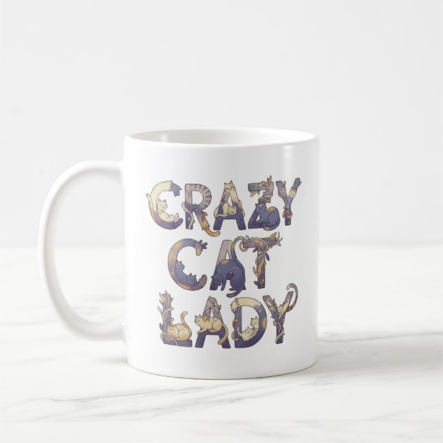 Verrückte Katzenlady Kaffeetasse (Links)