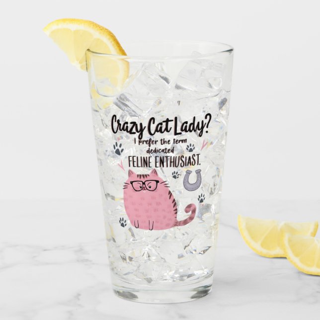 Verrückte Katzenlady? Lustiges Katzenliebhaber-Ges Glas (Vorderseite Ice)