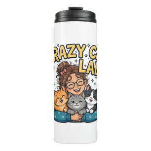 Verrückte Katzenlady Lustiges T-Shirt Thermosbecher
