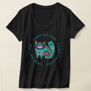 Verrückte Katzenlady, Stilisierte Farbige Katzenil T-Shirt