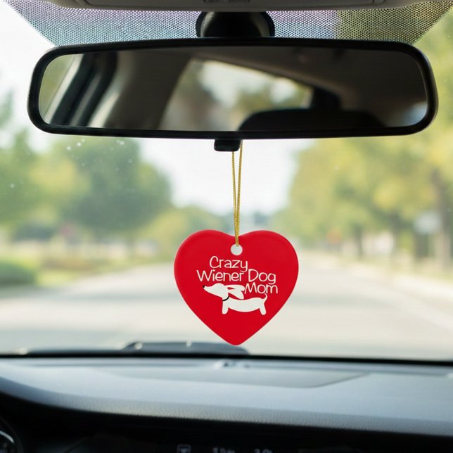 Verrückte Keramik Ornament (car rearview mirror charm - crazy wiener dog mom design)