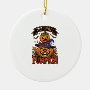Verrückte Kürbis Halloween Hexenhut Fledermäuse Keramik Ornament
