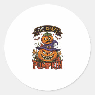 Verrückte Kürbis Halloween Hexenhut Fledermäuse Runder Aufkleber