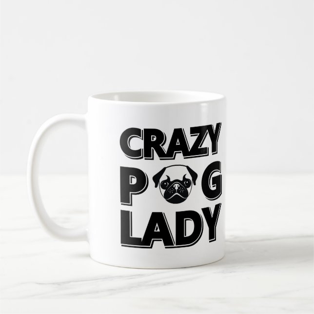 Verrückte Mops-Dame Typography Graphics Mug Kaffeetasse (Links)