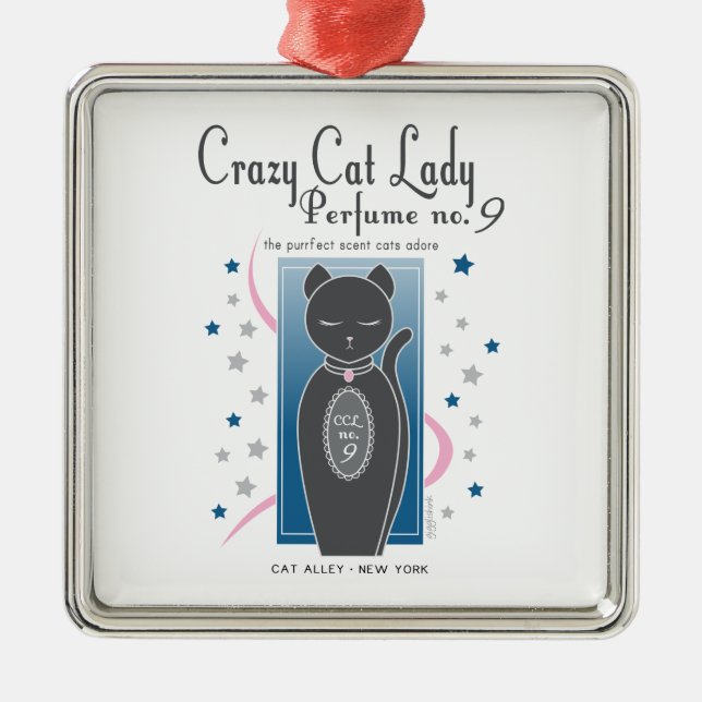 Verrückte Nr. 9 Katzen-Damen-Perfume Silbernes Ornament (Vorne)