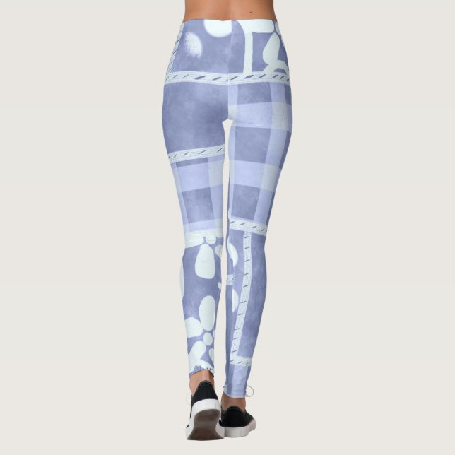 Verrückte Patchwork-Blau-Gingham-Blumenmuster Leggings (Rückseite)
