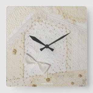 Verrückte Patchwork-Stickerei-Design-Wanduhr Quadratische Wanduhr