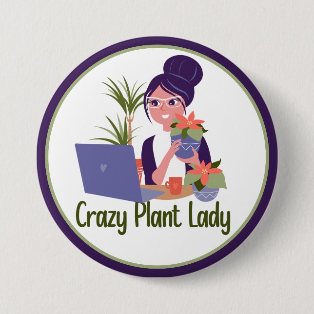 Verrückte Pflanzenlady Knopf Button (Vorderseite)