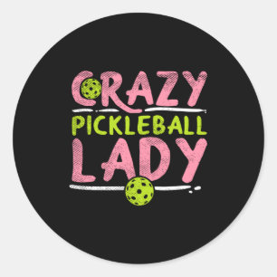 Verrückte Pickleball-Dame lustiger Pickle-Ball-Spo Runder Aufkleber