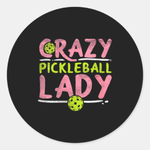 Verrückte Pickleball-Damen lustige Pickle-Ball-Fra Runder Aufkleber
