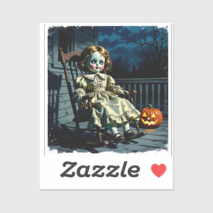Verrückte Puppe und Halloween-Kürbis Aufkleber