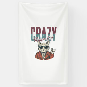 Verrückte Rappa-Katze Vintage-Stich T-Shirt Design Banner