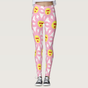 Verrückte rosa Blume mit roten Herz-Augen Leggings