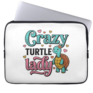 Verrückte Schildkröten-Dame Vintage-Stich-Design_1 Laptopschutzhülle