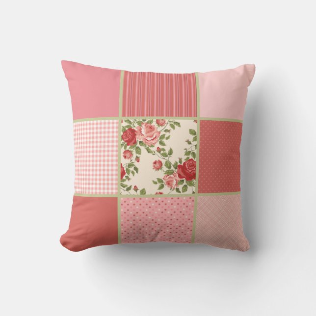 Verrückte SteppdeckeVintager BlumenPatten rosa Kissen (Vorderseite)