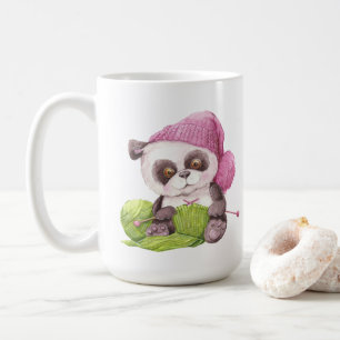 verrückte Strickdame fügt Text hinzu Kaffeetasse
