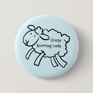 Verrückte strickende Dame Badge Button