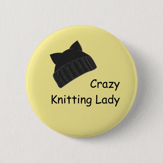 Verrückte strickende Dame Badge Button (Vorderseite)