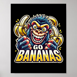 Verrückter Affe geht Bananen Aufkleber  Poster