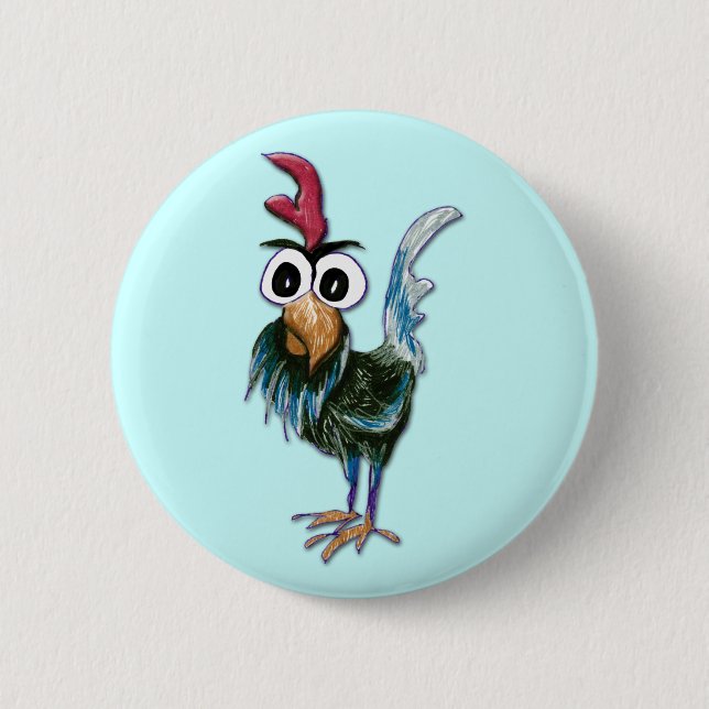 Verrückter Hahn-Knopf Button (Vorderseite)