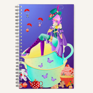 Verrückter Hatter in Teetassen-Wunderland Notizbuch