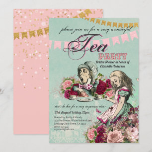 Verrückter Hütter Alice Vintage-Teeparty Brautdusc Einladung