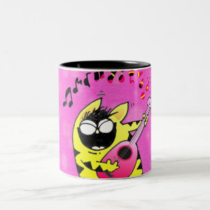 Verrückter Katzen-Gitarrist Zweifarbige Tasse