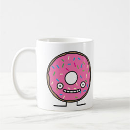 Verrückter Krapfen mit besprüht rosa Kaffeetasse