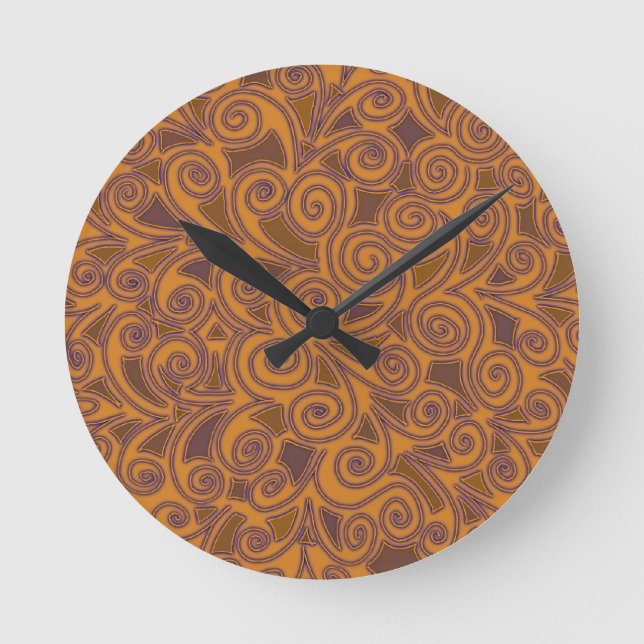 Verrückter orange Entwurf Runde Wanduhr (Vorderseite)