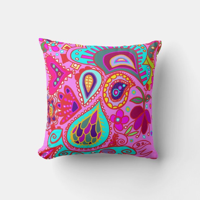 Verrückter Paisley doppelseitiger ROSA u. LILA Kissen (Vorderseite)