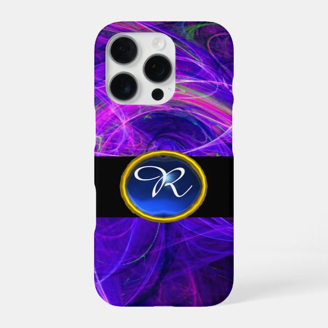 VERRÜCKTER PHOTON BLAUER SAPHIR-EDELSTEIN-MONOGRAM iPhone 16 PRO HÜLLE (Rückseite)
