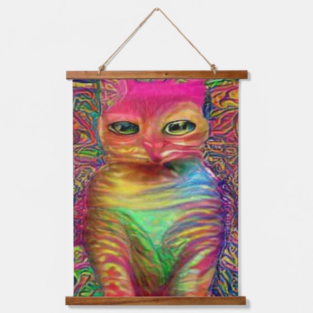 verrückter psychedelischer Kool Katz 13 Wandteppich Mit Holzrahmen (Vorderseite)