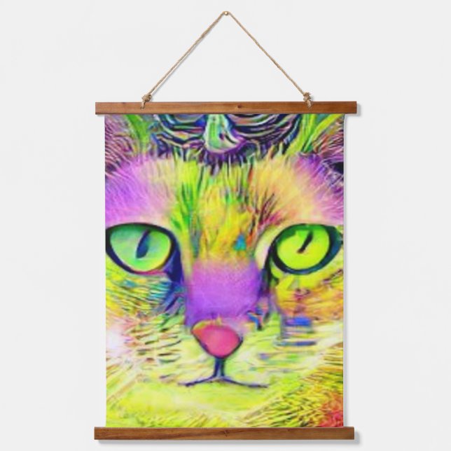 verrückter psychedelischer Kool Katz 15 Wandteppich Mit Holzrahmen (Vorderseite)