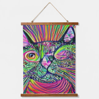verrückter psychedelischer Kool Katz 31 Wandteppich Mit Holzrahmen