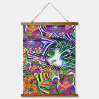 verrückter psychedelischer Kool Katz 41 Wandteppich Mit Holzrahmen