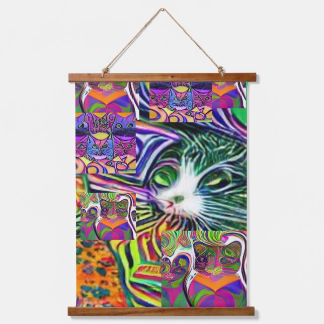 verrückter psychedelischer Kool Katz 41 Wandteppich Mit Holzrahmen (Vorderseite)