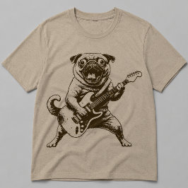 Verrückter Rockstar-Mops-Hund zerfetzt E-Gitarre T-Shirt